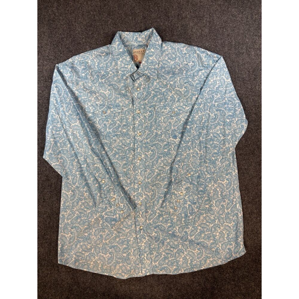 Roper Men's Western Pearl Snap Shirt 2XL Blue Paisley Long Sleeve Cowboy Rodeo